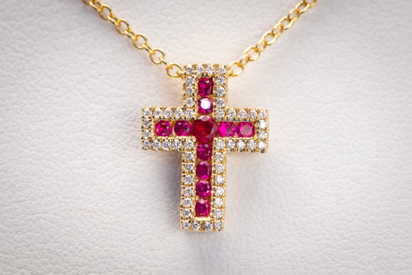 Ruby & Diamond Cross Necklace