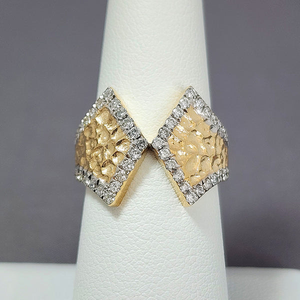 Hammered Finish Gold and Diamond Ring