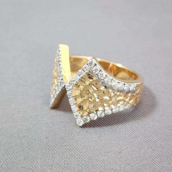 Hammered Finish Gold and Diamond Ring