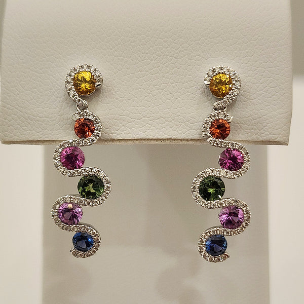 Rainbow Sapphire and Diamond Earrings