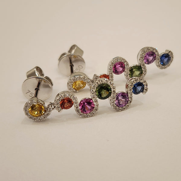 Rainbow Sapphire and Diamond Earrings