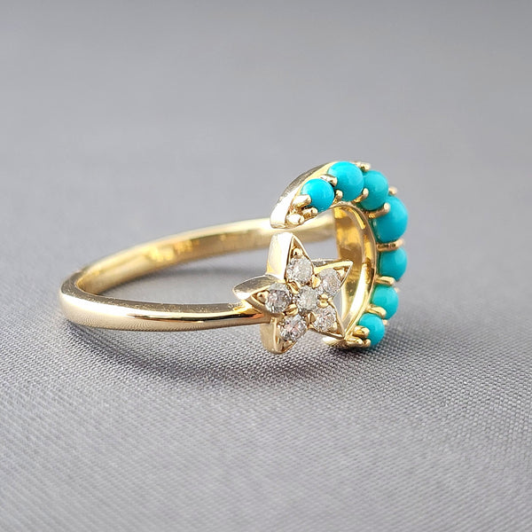 Turquoise & Diamond Moon & Star Ring