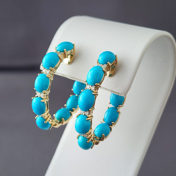 Turquoise & Diamond Hoop Earrings