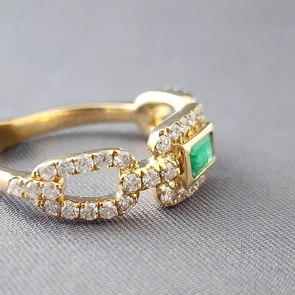 Emerald Cut Emerald & Diamond Ring