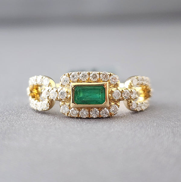 Emerald Cut Emerald & Diamond Ring