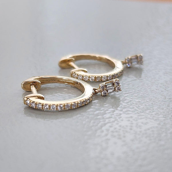 Diamond Dangle Huggie Earrings