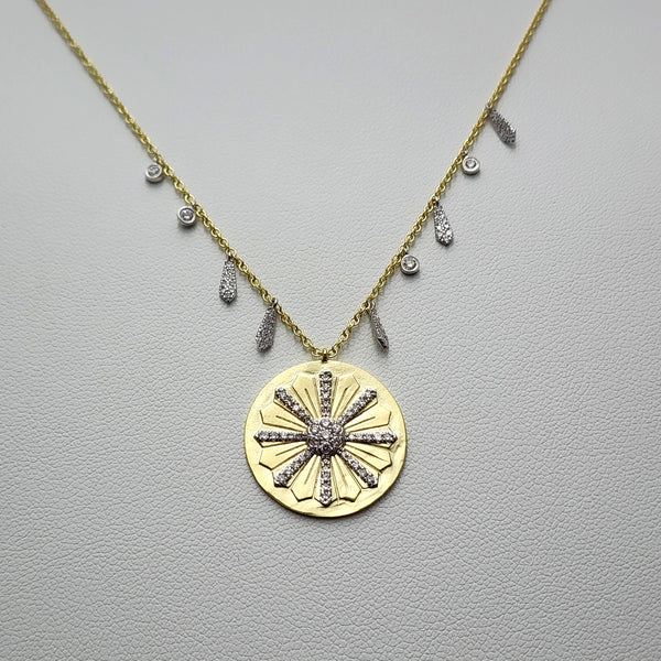 Diamond Sun Dial Style Necklace