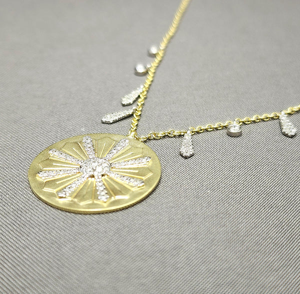 Diamond Sun Dial Style Necklace