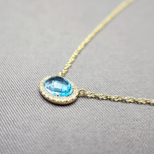 Blue Topaz and Diamond Necklace