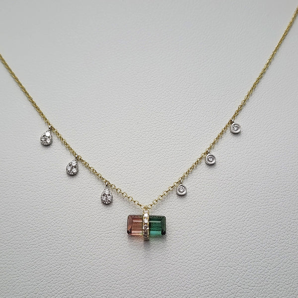 Watermelon Tourmaline and Diamond Necklace