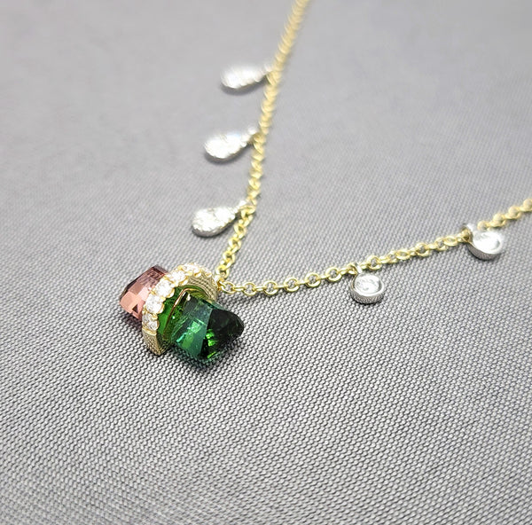 Watermelon Tourmaline and Diamond Necklace