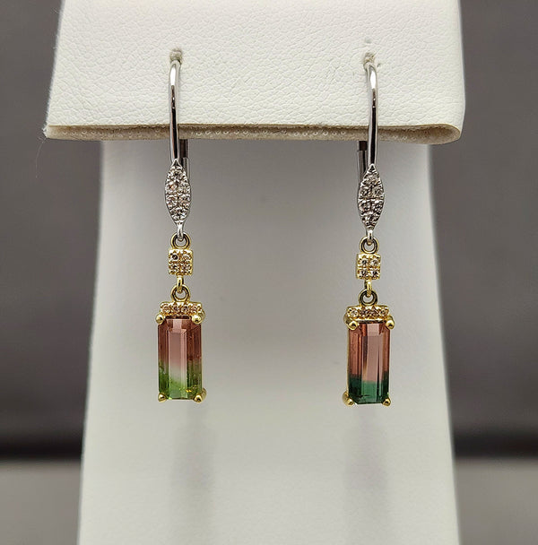 Watermelon Tourmaline and Diamond Earrings