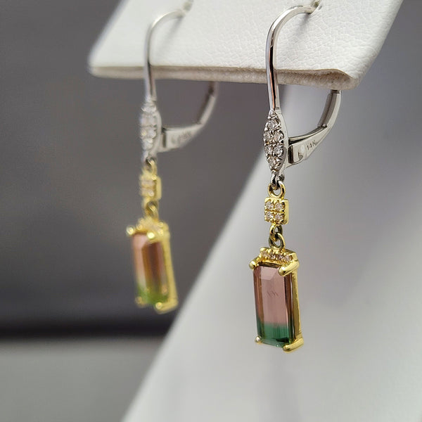 Watermelon Tourmaline and Diamond Earrings