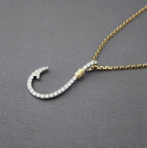 Diamond Fishing Hook Pendant