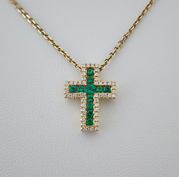 Emerald & Diamond Cross Necklace