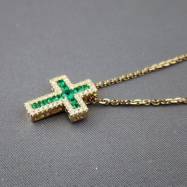 Emerald & Diamond Cross Necklace