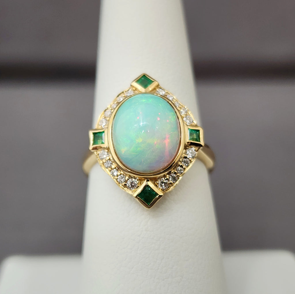 Opal & Emerald & Diamond Ring