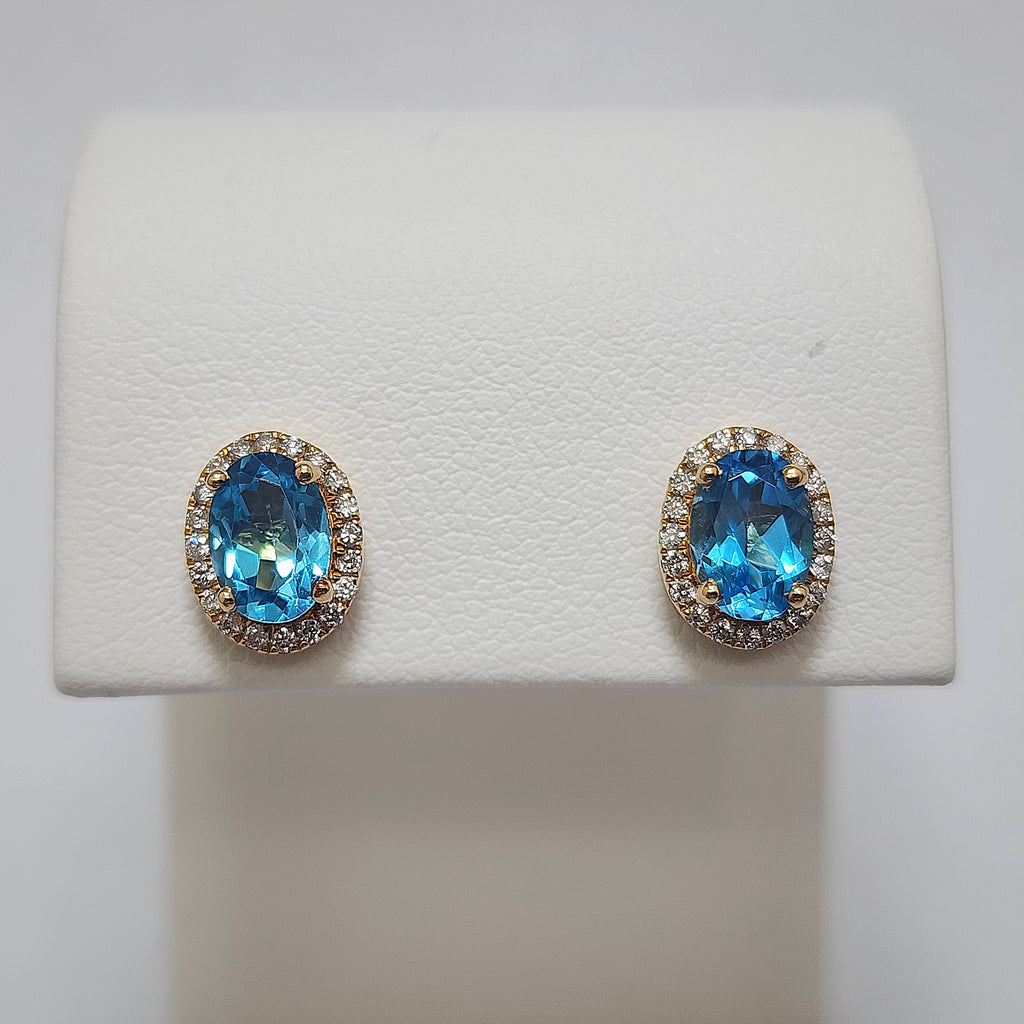 Blue Topaz & Diamond Halo Earrings