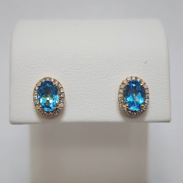 Blue Topaz & Diamond Halo Earrings