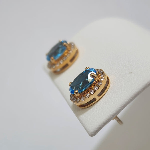 Blue Topaz & Diamond Halo Earrings