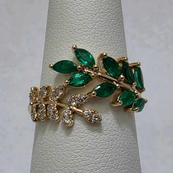 Emerald & Diamond Leaf Ring