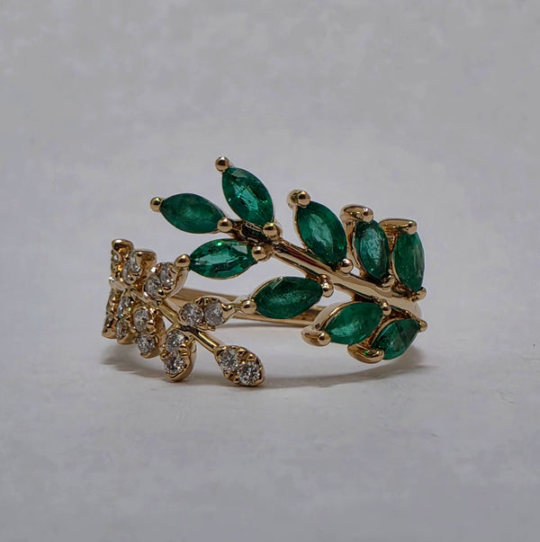 Emerald & Diamond Leaf Ring