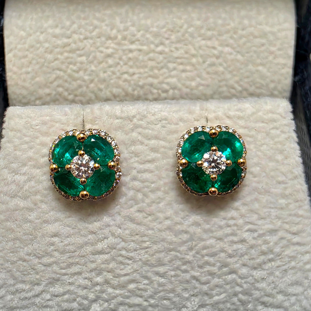 Emerald & Diamond Stud Earrings