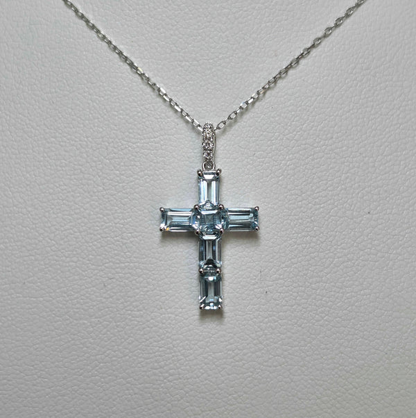 Aquamarine & Diamond Cross