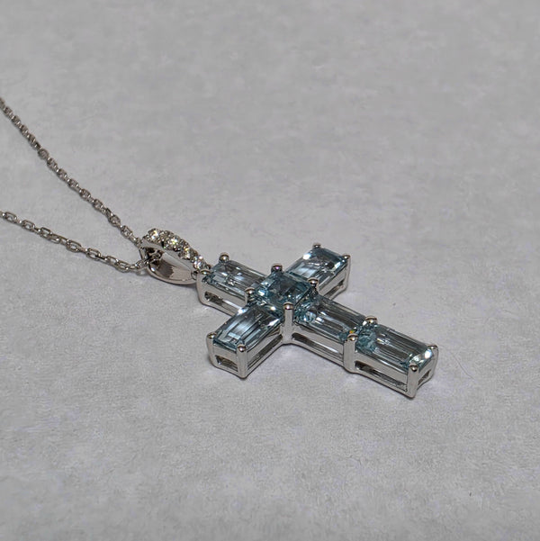 Aquamarine & Diamond Cross