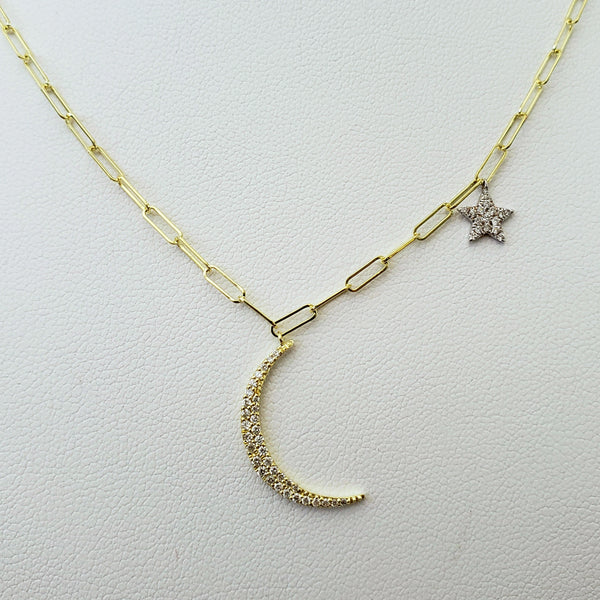 Moon & Star Diamond Necklace