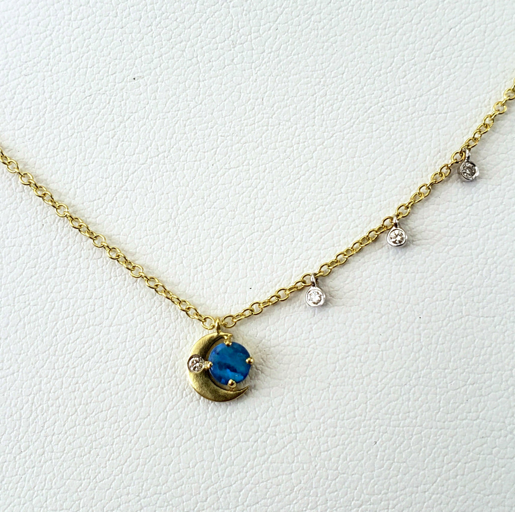 Opal & Diamond Moon & Star Necklace
