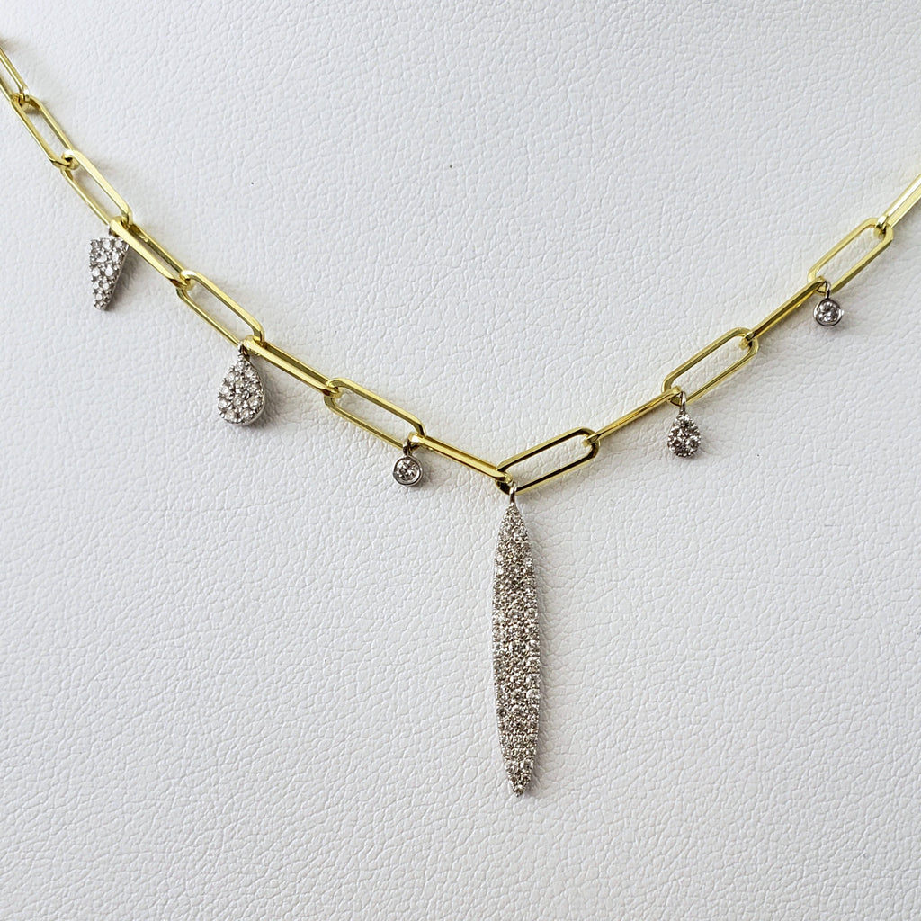 Marquise Shape Pave Diamond Drop Necklace