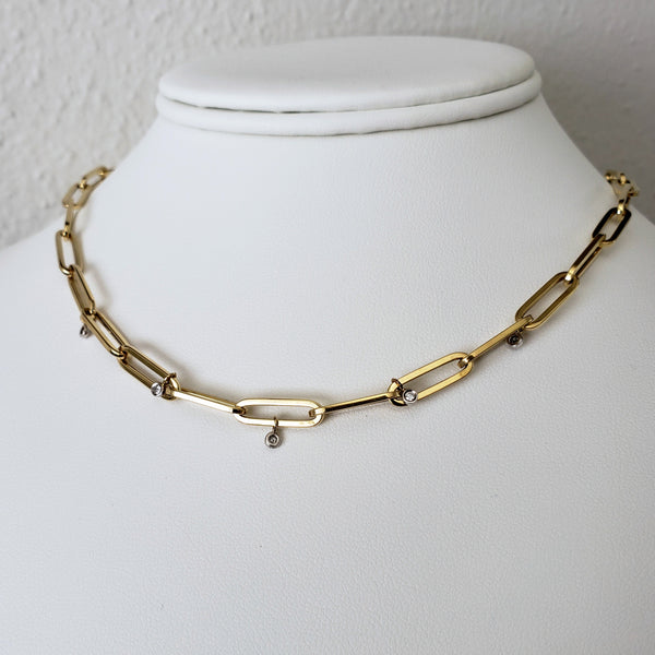 Paper Clip Necklace with Diamond Bezels