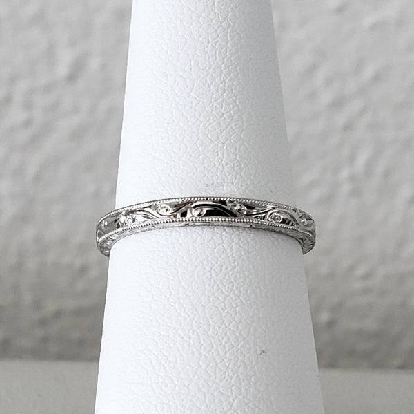 Hand Engraved White Gold Band