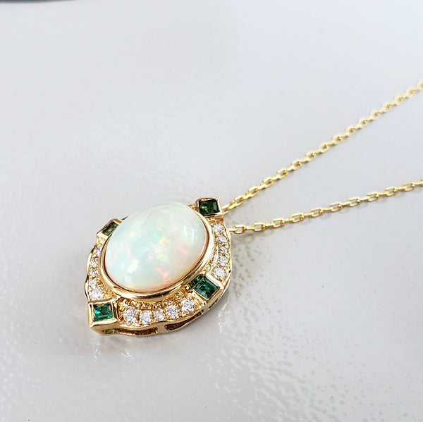 Opal & Diamond & Emerald Necklace