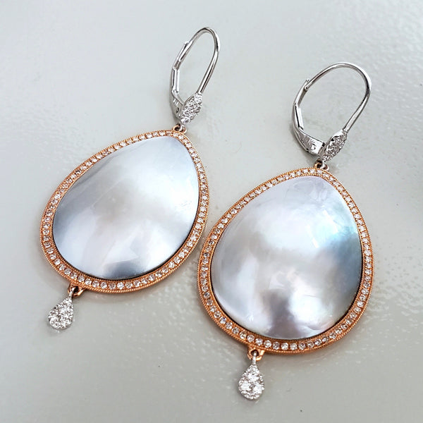 Mother of Pearl and Diamond Dangle Earrings