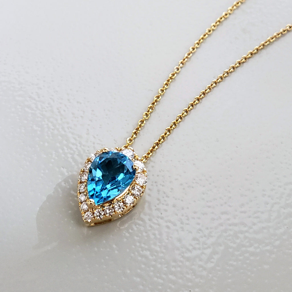 Blue Topaz & Diamond Halo Necklace