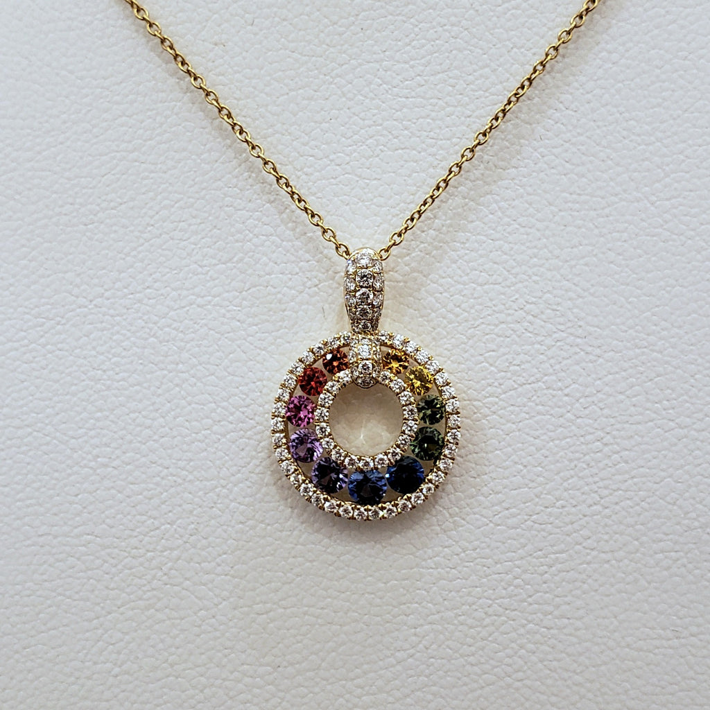 Rainbow Diamond & Precious Gemstone Circle Necklace