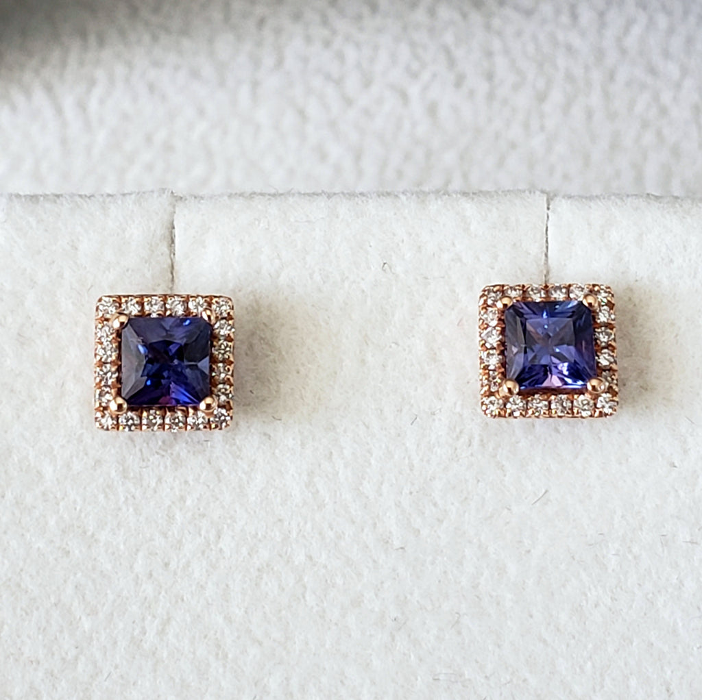 Purple Sapphire & Diamond Stud Earrings