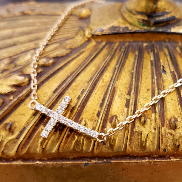 Sideways Diamond Cross Necklace