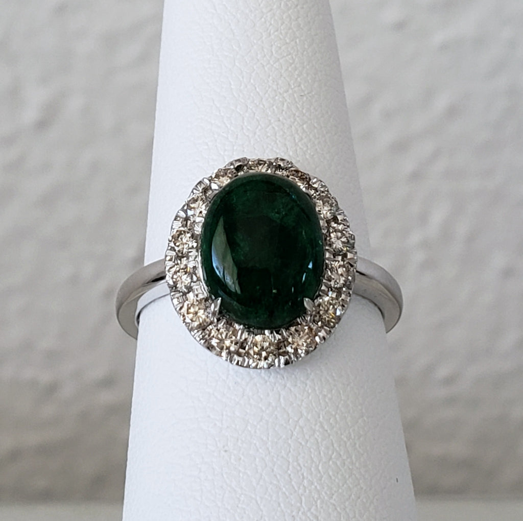 Green Emerald James Allen Emerald Engagement Ring Oval Cabochon