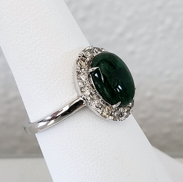 Oval Cabochon Emerald & Diamond Ring