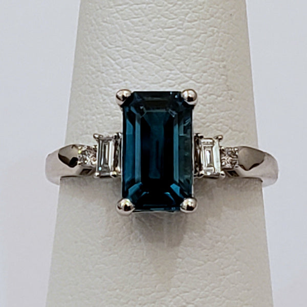 Blue Zircon & Diamond Ring