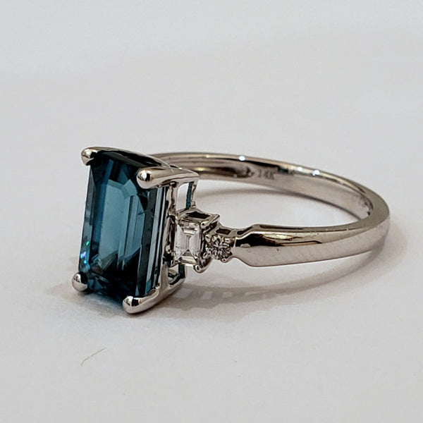 Blue Zircon & Diamond Ring