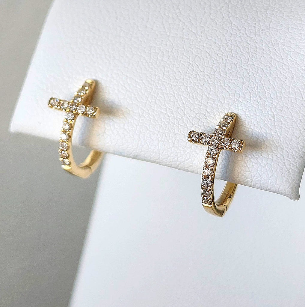 Diamond Cross Hoop Earrings