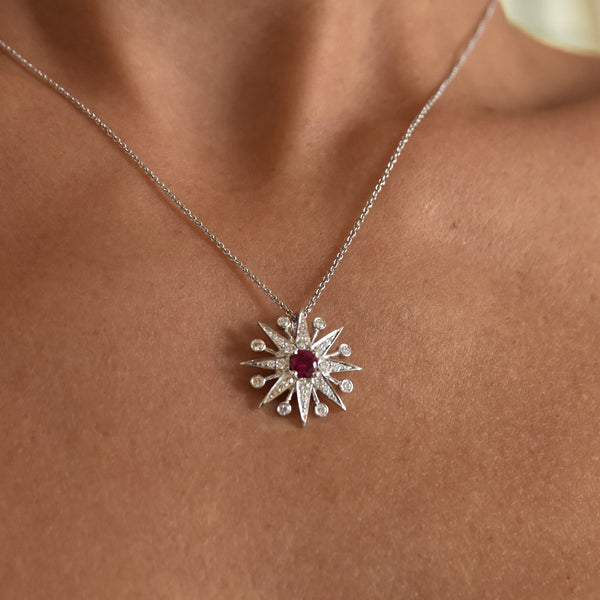 Ruby & Diamond Starburst Necklace