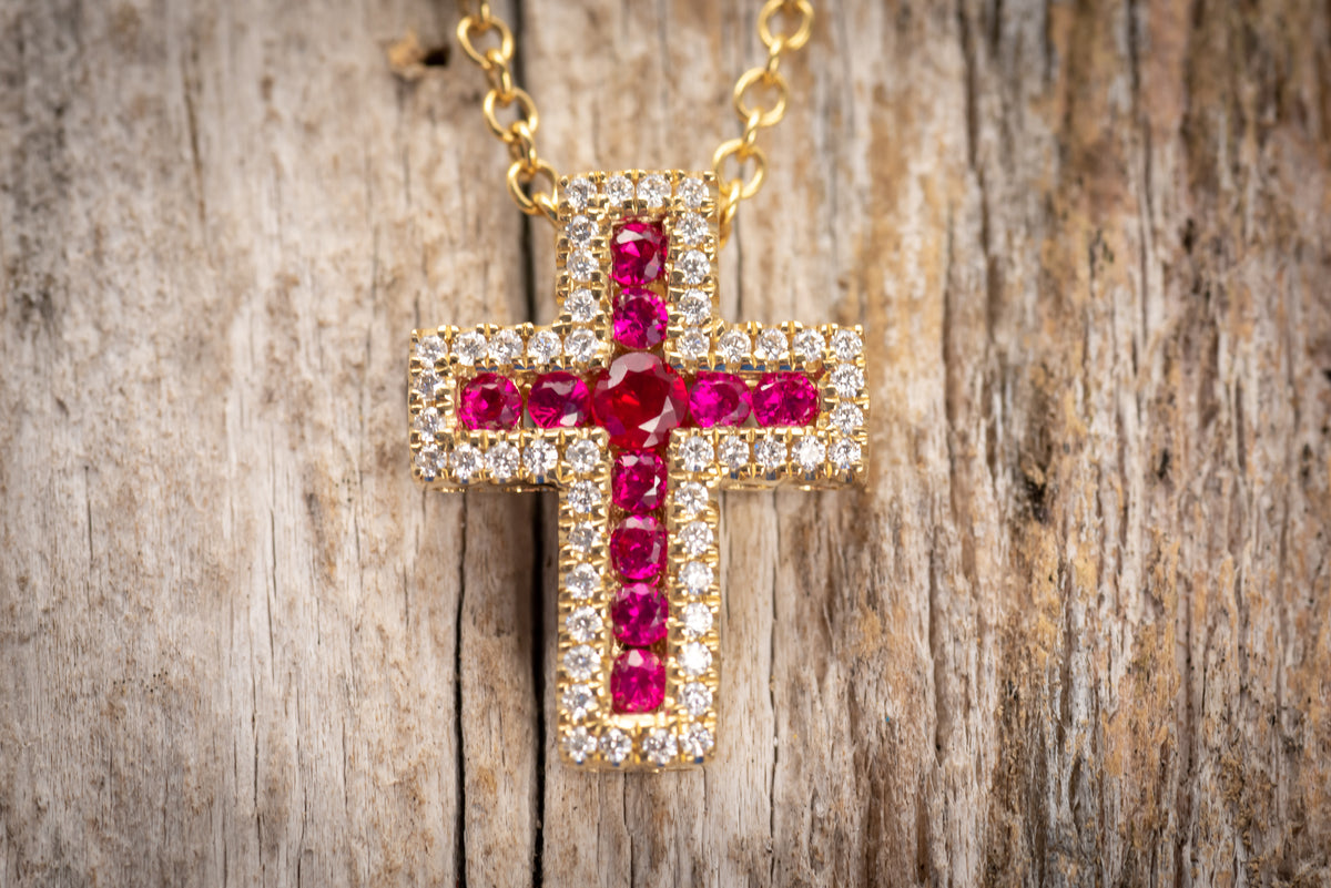 Diamond and deals ruby cross necklace