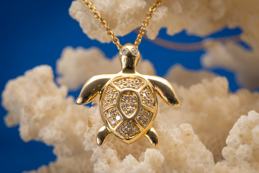 Mother & Baby Turtle Necklace With Crystals — Ocean Jewelry